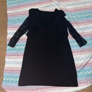 Zara black ruffled dress with 3/4 lace sleeves